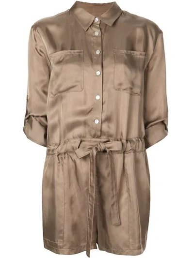 Cinq À Sept Giles Long-sleeve Drawstring Romper In Pewter