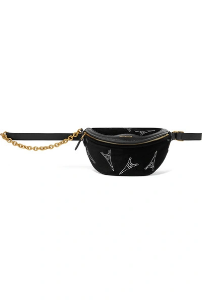 Balenciaga Souvenir Xxs Aj Crystal-embellished Velvet And Leather Belt Bag In Black
