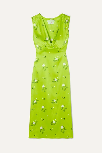 Bernadette Sarah Floral-print Stretch-silk Satin Midi Dress In Green