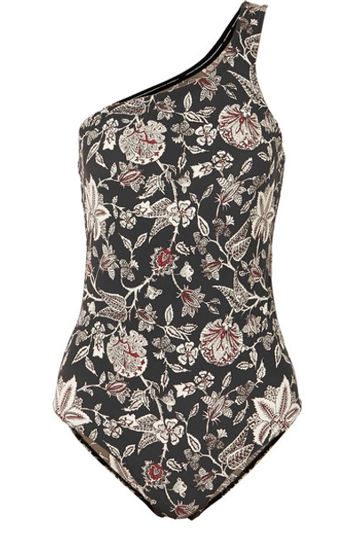 Isabel Marant Sage One-shoulder Cutout Floral-print Swimsuit In Black