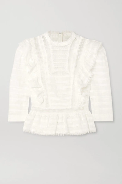 Zimmermann Allia Ruffled Lace-trimmed Linen-gauze Top In Ivory