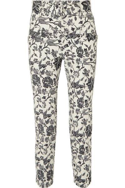 Isabel Marant Lorrick Cropped Floral-print High-rise Skinny Jeans In Black