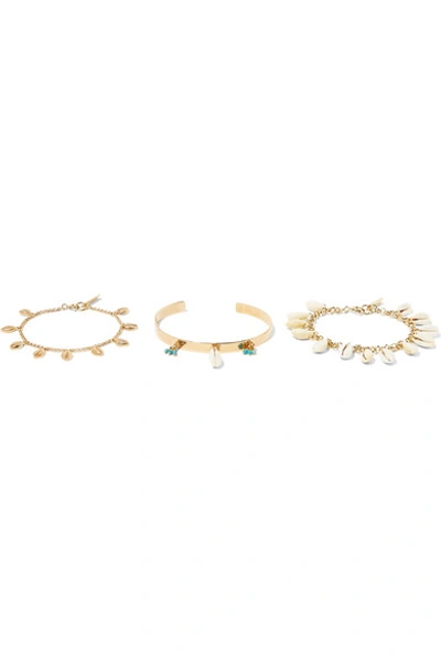 Isabel Marant Set Of Three Gold-tone, Shell And Bead Bracelets