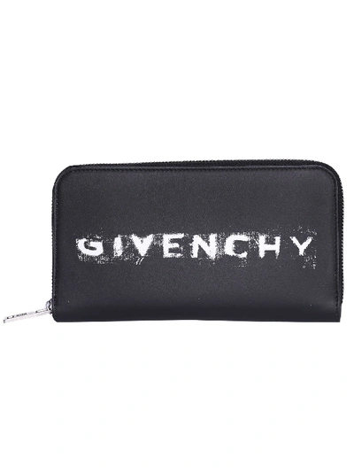 Givenchy Faded Logo Print Zip Around Wallet In Black/white