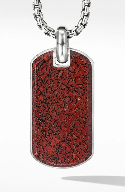 David Yurman Sterling Silver Exotic Stone Streamline Tag With Red Agate In Red/silver