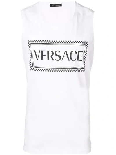 Versace 90s Vintage Logo Tank Top In White