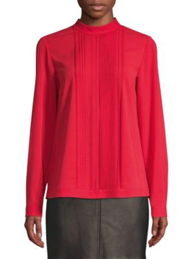 Hugo Boss Pleated Stretch-crepe Top In Bright Red