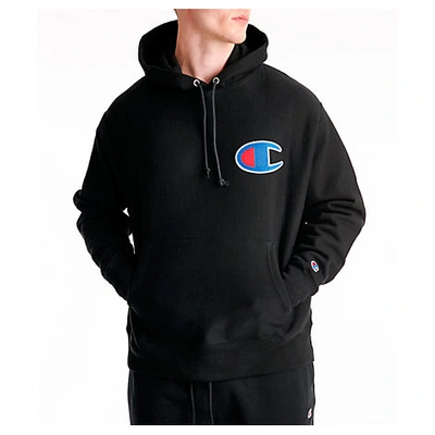 Champion Men's Reverse Weave Big C Patch Hoodie In Black Size Large Cotton