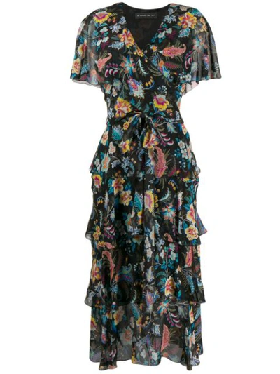 Etro Ruffled Floral-print Silk-chiffon Wrap-effect Dress In Black