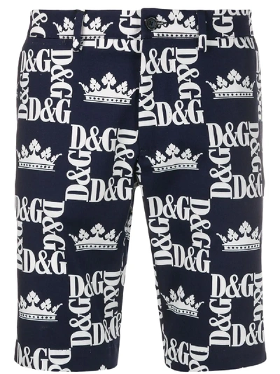 Dolce & Gabbana Crown Print Chino Shorts - Blue