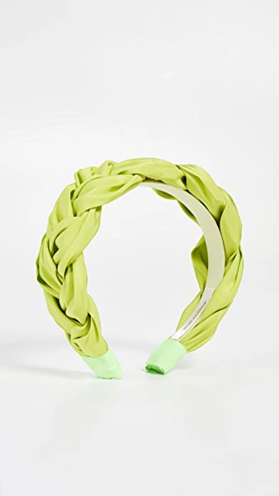 Jennifer Behr Silk Faille Lorelei Headband In Acid Green