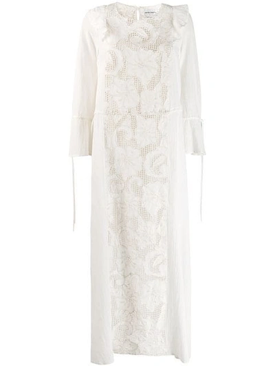 Antik Batik Kleid Mit Blumenstickerei - Weiss In White