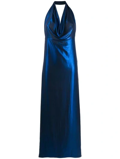 Blanca Satin Draped Evening Dress - Blue