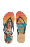 Havaianas Slim Wonder Woman Flip Flop In Nude/ Dark Metallic Grey