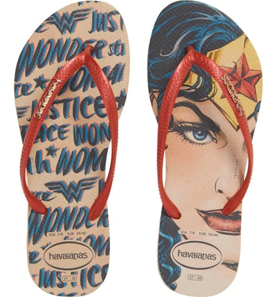 Havaianas Slim Wonder Woman Flip Flop In Nude/ Rouge | ModeSens