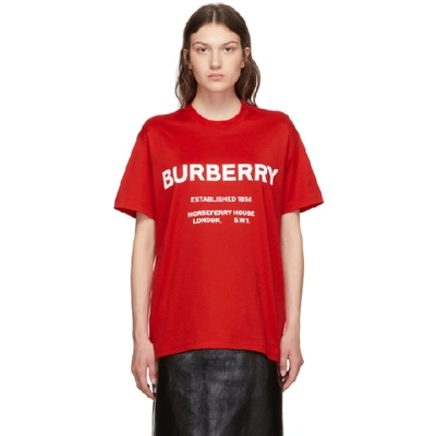 Burberry Horseferry Print Cotton Oversized T-shirt In Red