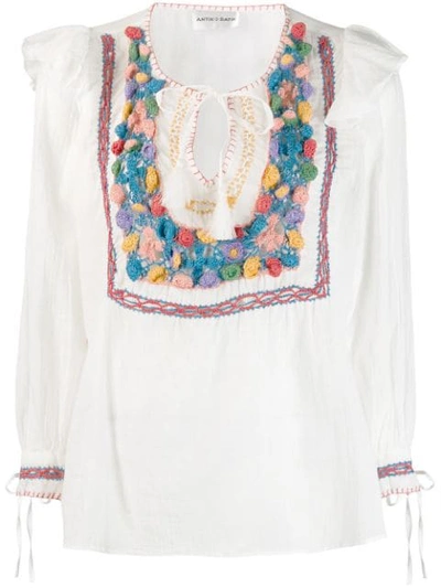Antik Batik Bluse Mit Häkeleinsatz - Weiss In White