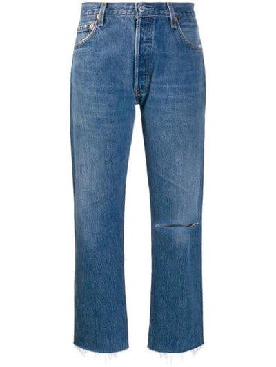 Re/done Frayed Cropped Jeans - Blue