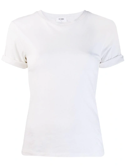Re/done Rolled Sleeve Cotton Tee In White