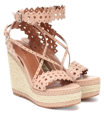 Alaïa Women's Laser Cut Leather Platform Espadrille Wedges In Neutrals