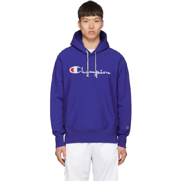 light blue champion script logo hoodie