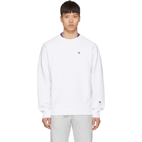 Champion Reverse Weave White Logo Sweatshirt In Wht- White | ModeSens