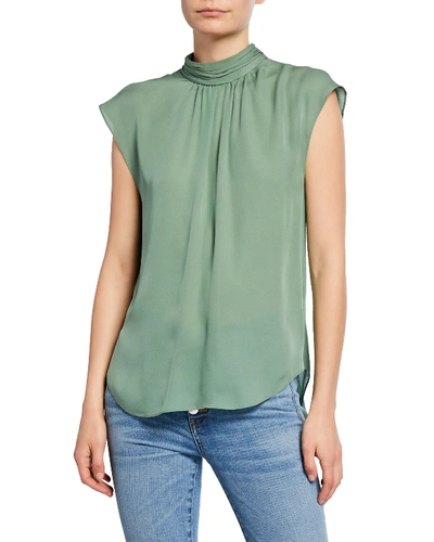 Veronica Beard Tristen Mock-neck Sleeveless Silk Blouse In Sage