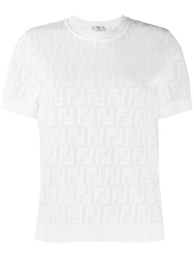 Fendi Ff Jacquard Cotton And Viscose Blend Sweater In White Fendi Ff Jacquard Cotton And Viscose Blend Sweater In White