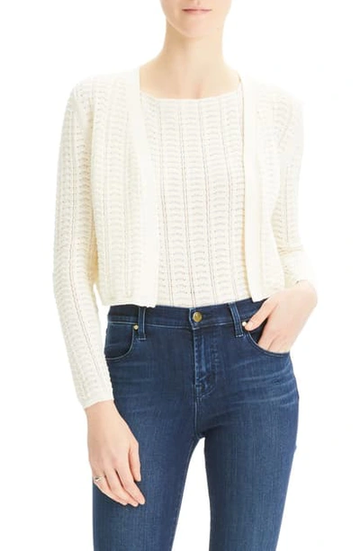 Theory Open-front Cropped Crochet Cardigan In Ivory