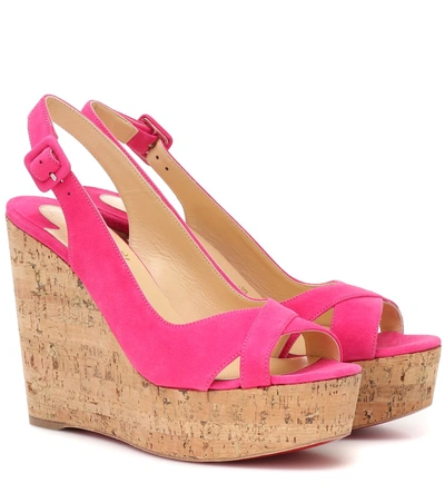 Christian Louboutin Reine De Liege Suede Red Sole Wedge Sandals In Pink