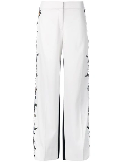 Oscar De La Renta Embroidered Side-striped Two-tone Pants In White