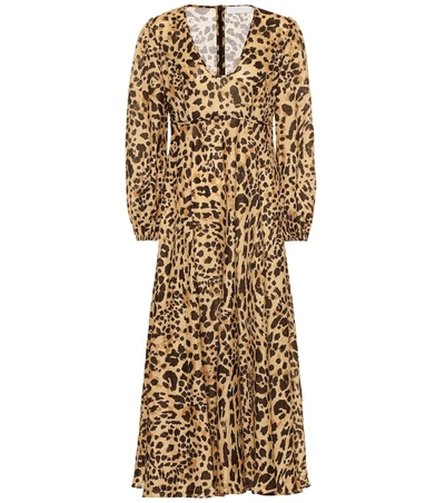 Zimmermann Veneto Leopard-print Linen Dress In Beige,black