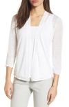 Nic + Zoe Petite Open-front Crochet Trim 4-way Cardigan In Paper White