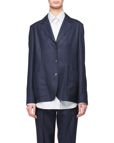 The Row Defi 3-button Loose Wool Jacket In Navy