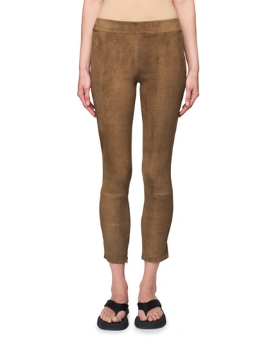 The Row Mino Cropped Suede Pants In Taupe