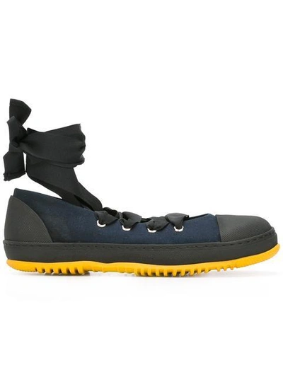 Marni Lace-up Canvas Ballet-sneakers In Blu