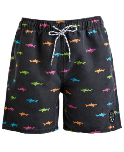 Maui And Sons Chubby Neon Shark-print Swim Shorts In Black