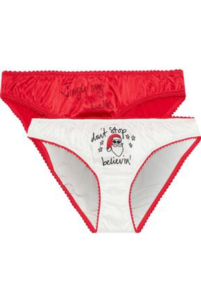 Stella Mccartney Set Of 2 Embellished Satin Low-rise Briefs In Red
