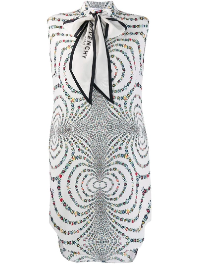 Givenchy Floral Sleeveless Tie-neck Dress In White