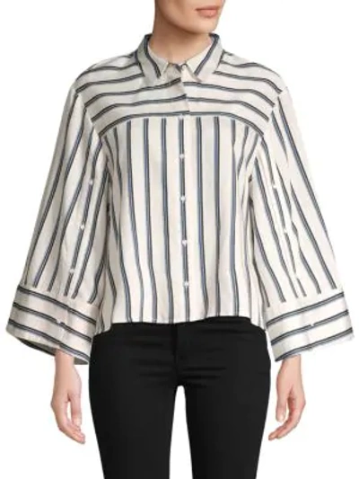Bcbgmaxazria Striped Button-down Shirt In Gardenia Combo