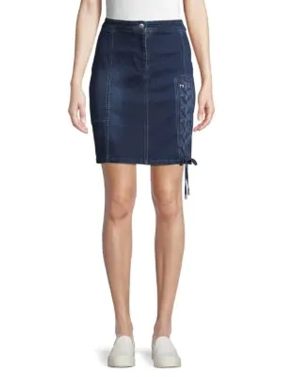 Karl Lagerfeld Lace-up Denim Skirt In Medium Denim