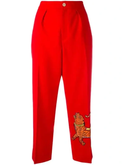 Gucci Embellished Wool Cropped Trousers In Red