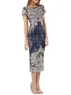 Js Collections Boatneck Embroidered Dress In Silver Navy