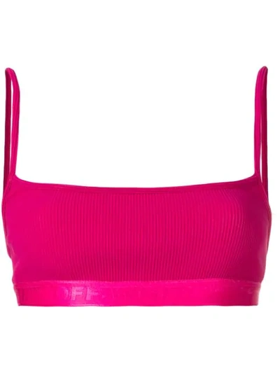 Off-white Ribbed Ultra-crop Top In Pink