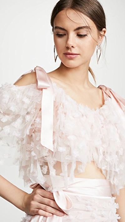 Rodarte Embroidered Tiered Off Shoulder Blouse In Light Pink