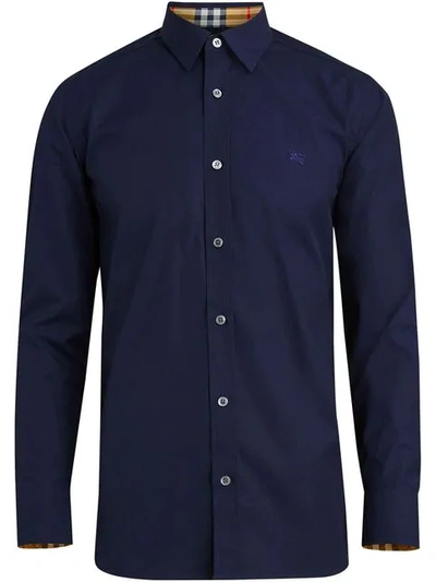 Burberry William Slim Fit Stretch Poplin Sport Shirt In Navy