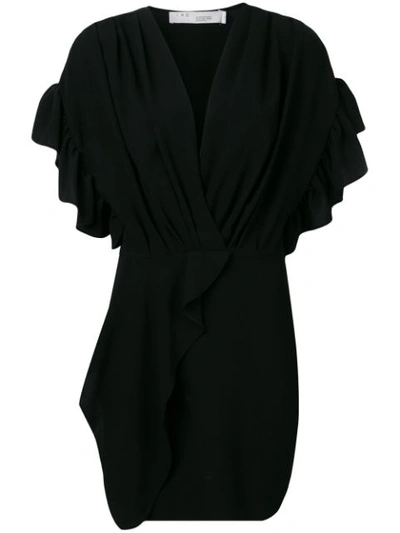 Iro Wrap-effect Ruffle-trimmed Crepe Mini Dress In Black