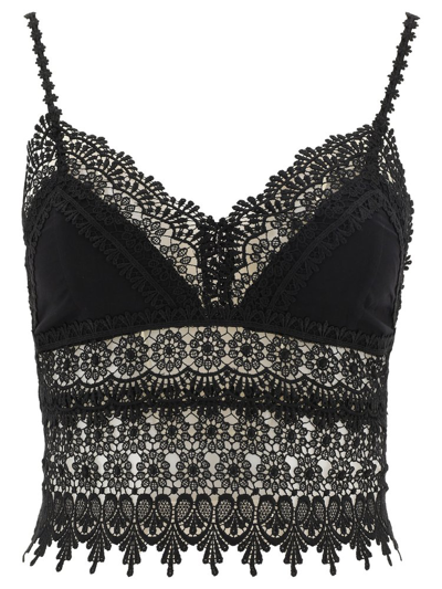 Charo Ruiz Dana Cropped Crocheted Lace And Cotton-blend Top In Black