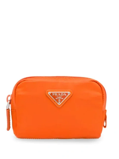 Prada Logo Plaque Cosmetics Bag In Orange