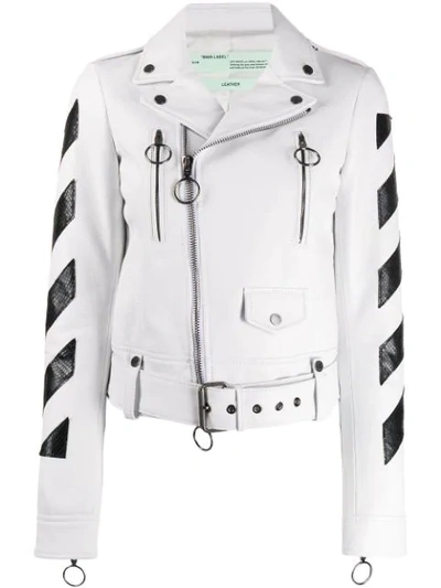 Off-white Striped Biker Jacket In White